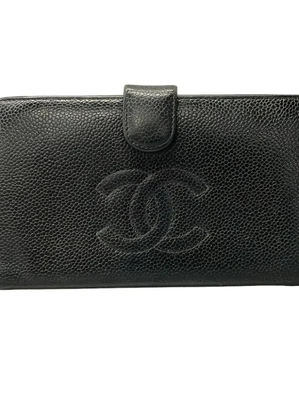 CHANEL Black Calfskin Long Wallet Gold hardware